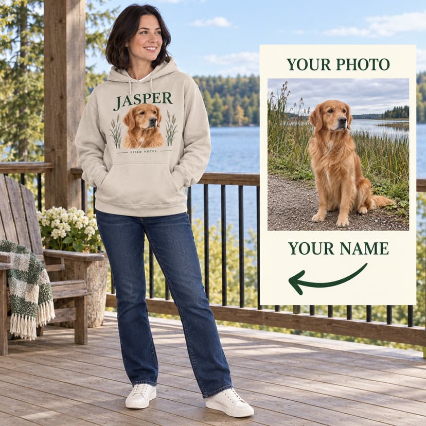 Custom Dog Portrait Hoodie with Field Guide Layout