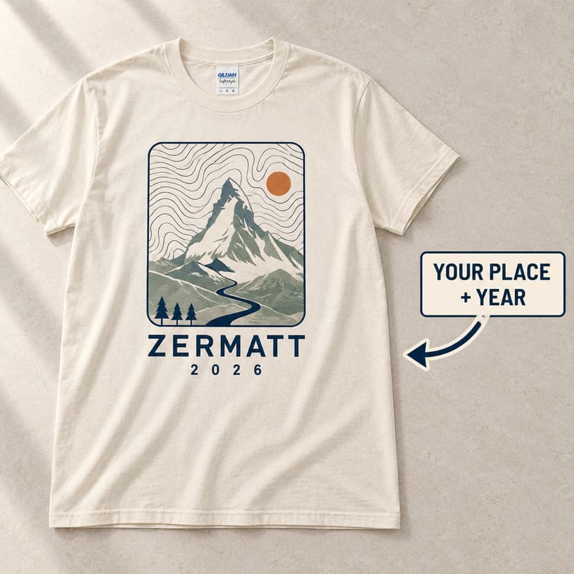 Personalized Topographic Mountain Shirt with Place Caption and Year