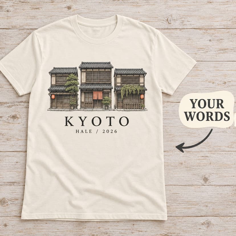 Personalized Kyoto Machiya T-Shirt with Name and Year