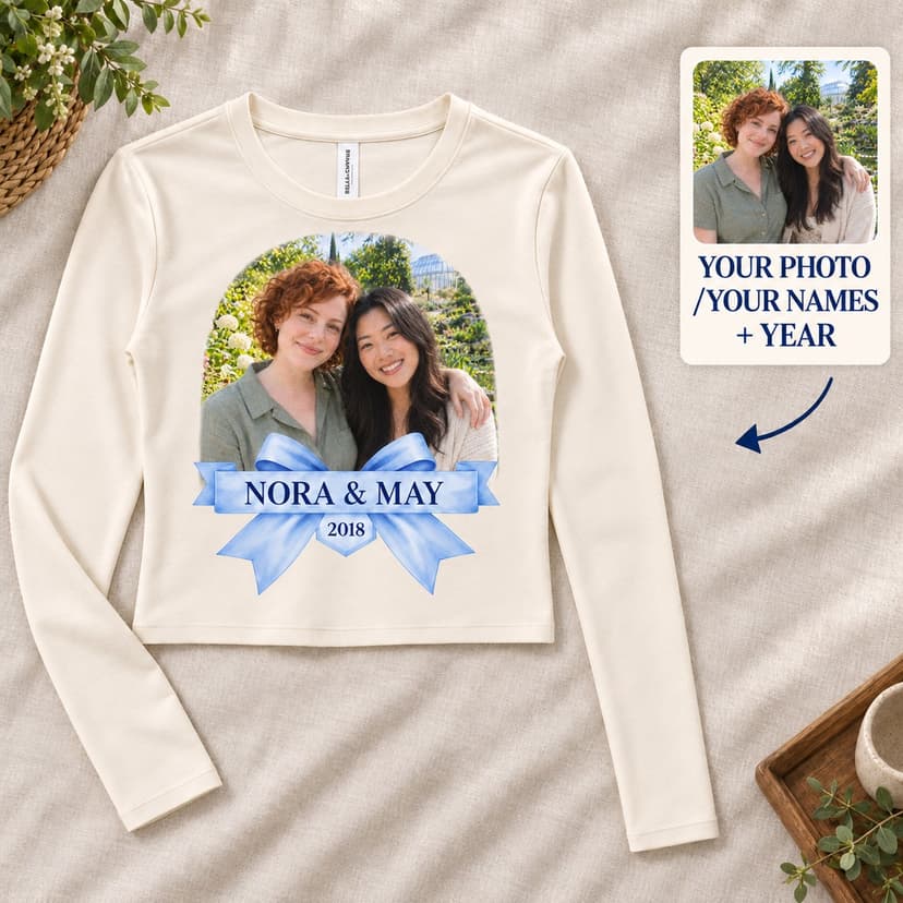 Personalized Friendship Photo Long Sleeve Top with Bow, Names and Year