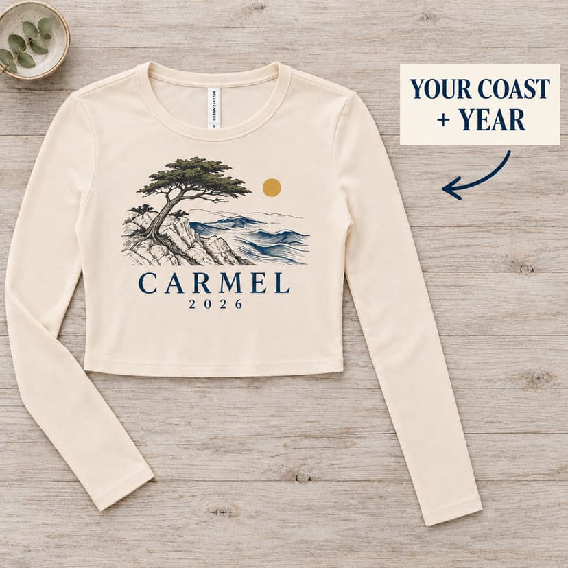 Personalized Cypress Coast Long Sleeve Crop Top with Place Name and Year