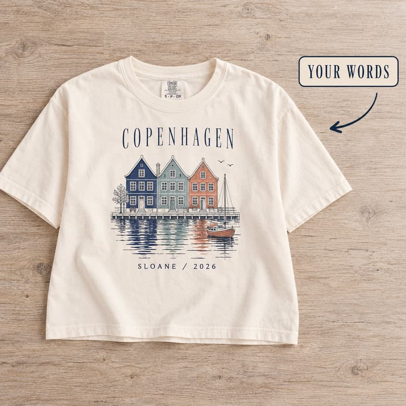 Personalized Copenhagen Harbor Crop Tee with Name and Year