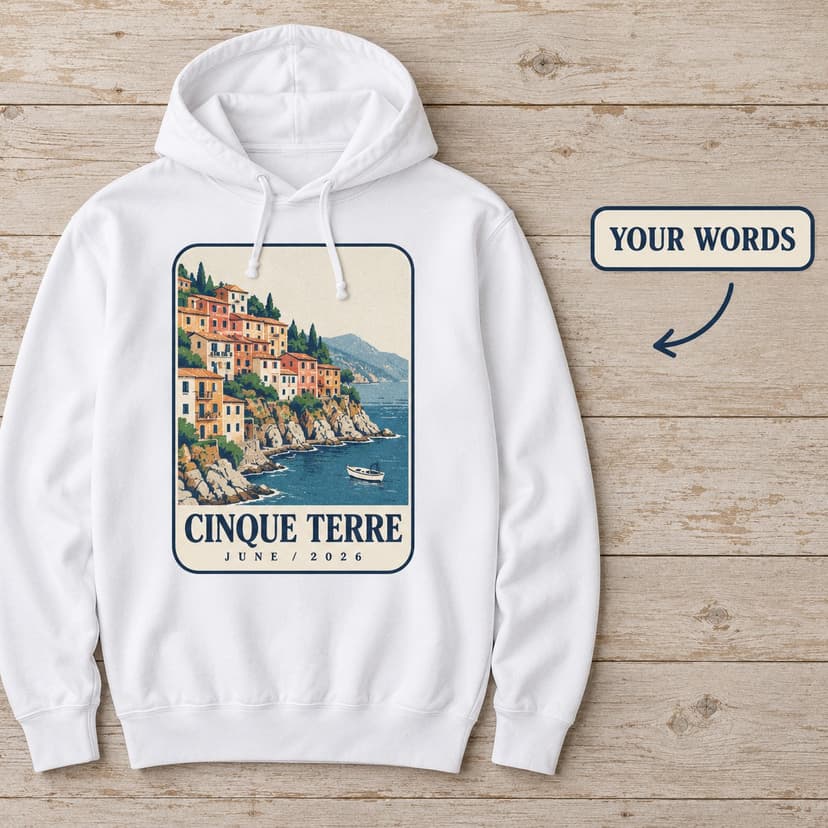 Personalized Cinque Terre Terrace Hoodie with Name and Year